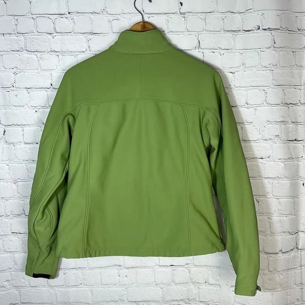 LL BEAN Soft Shell Windstopper Fleece Lined Nylon Jacket Zip Women M Green 0AKM4